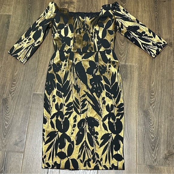 Trina Turk Sumire Off The Shoulder Jacquard Sheath Dress Black Gold size 6 - Picture 11 of 13